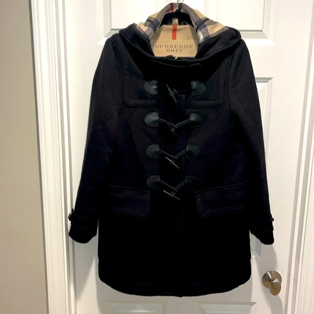 BURBERRY Brit “Blackwell' Wool Duffle Toggle Coat with hood Black size 6 - Picture 8 of 15